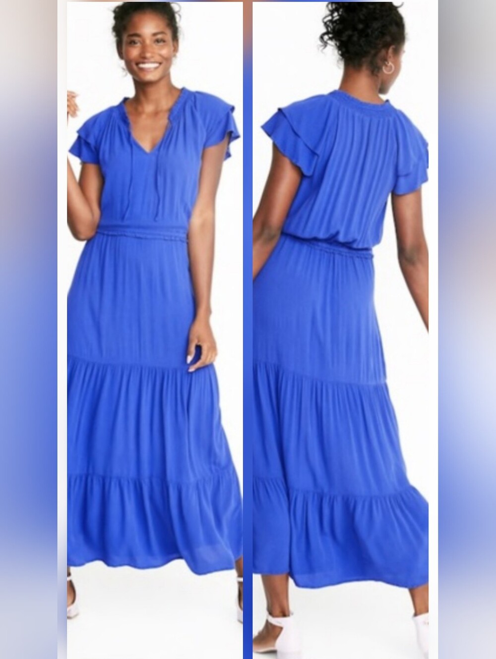 Old Navy Cobalt/Royal Blue Flutter Sleeve Elastic Waist Maxi Dress - Size Large
